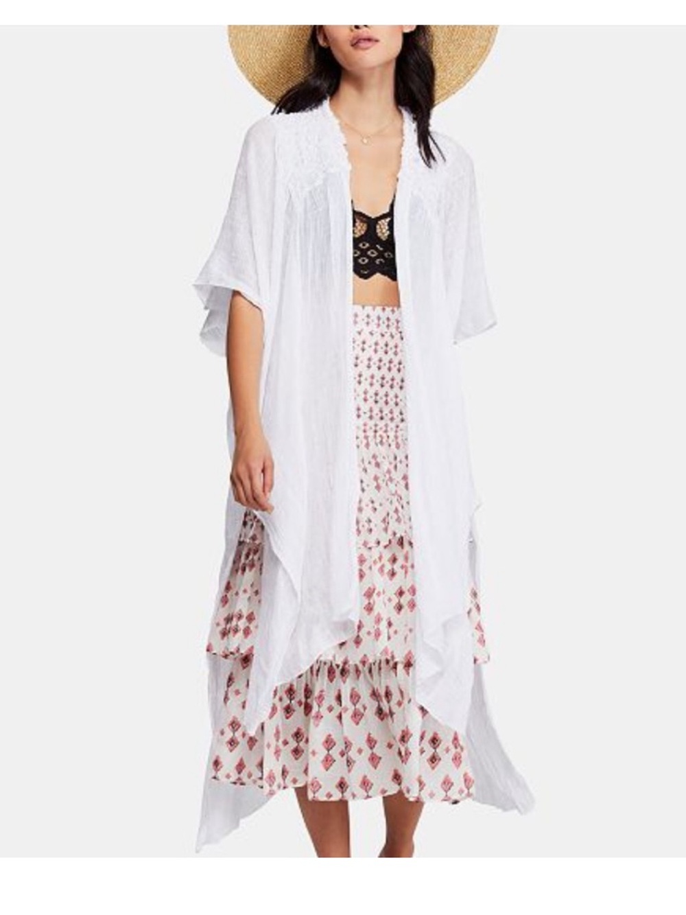 Free People Angelica White Gauzy Kimono Duster Womens XS/S Boho Festival Casual